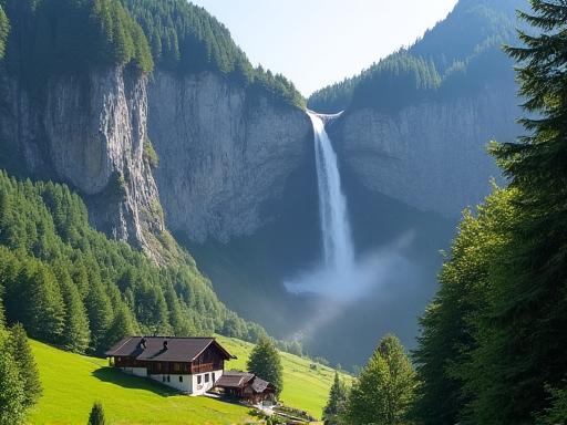 The Staubbach Falls in the lush Lauterbrunnen valley.