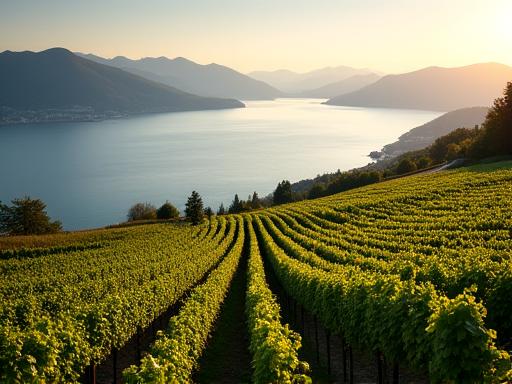 Terraced vineyards of Lavaux overlooking Lake Geneva.