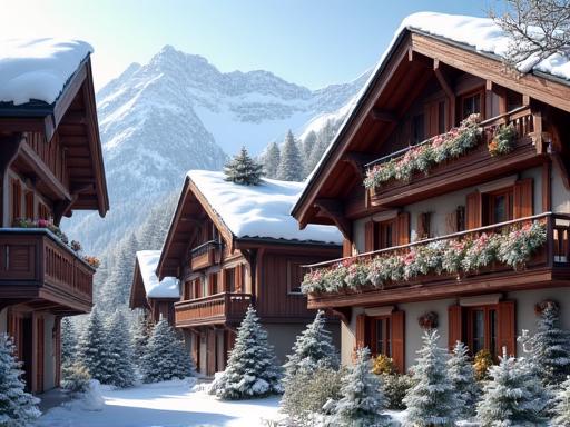 Charming wooden chalets in the car-free village of Zermatt.